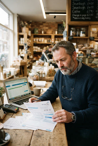 Business owner reviewing energy bills